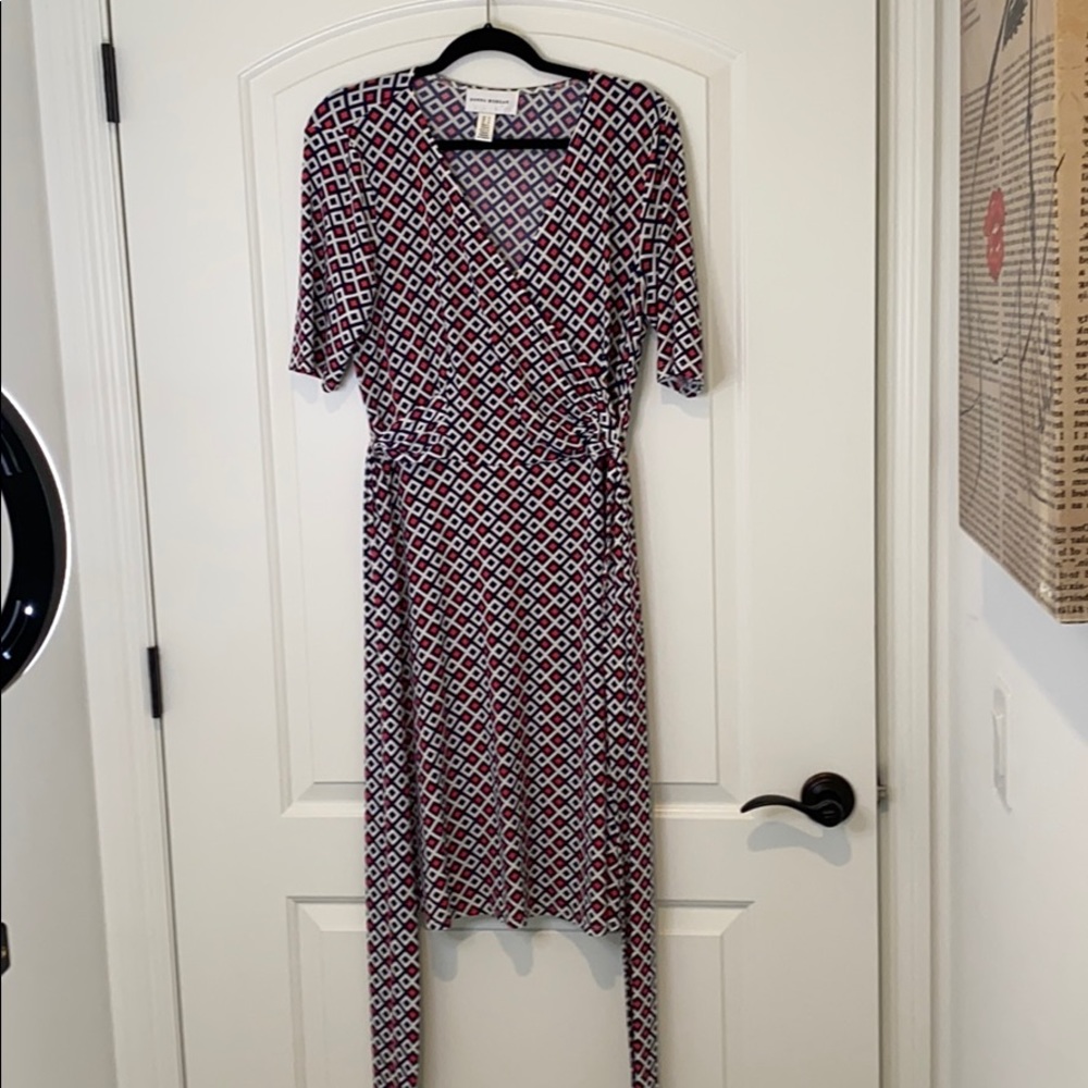 Donna Morgan stretch faux wrapped dress.